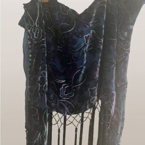 Elegant Black and Blue Scarf with Mesh Detailing